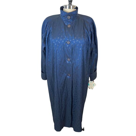 Rain Coat Vintage Vision Women's Blue Black Secretary Chic SZ 12 to 3X Oversized